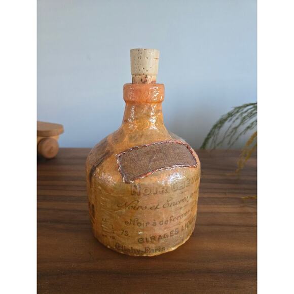 Handmade Papier Mache Covered Glass Decorative Bottle - Picture 1 of 8